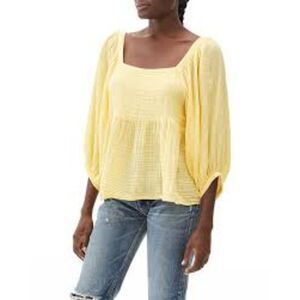 Michael Stars Yellow Gauze Cotton Peasant Top | Balloon Sleeve | Size Medium
